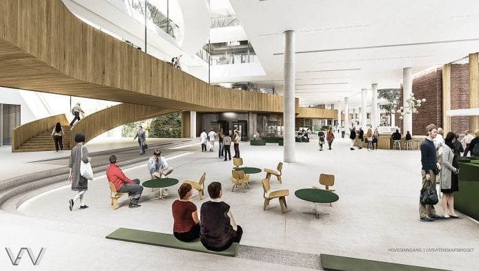 Illustrasjon av hovedinngangen til Livsvitenskapsbygget